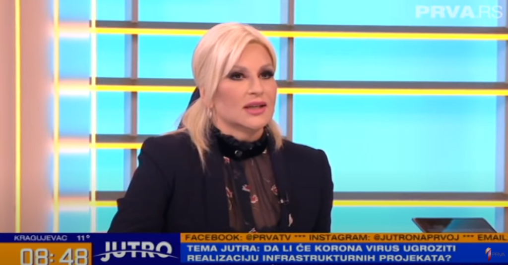 Zorana Mihajlović, foto ilustracija, preuzeto sa jt kanala ,,TV Prva''