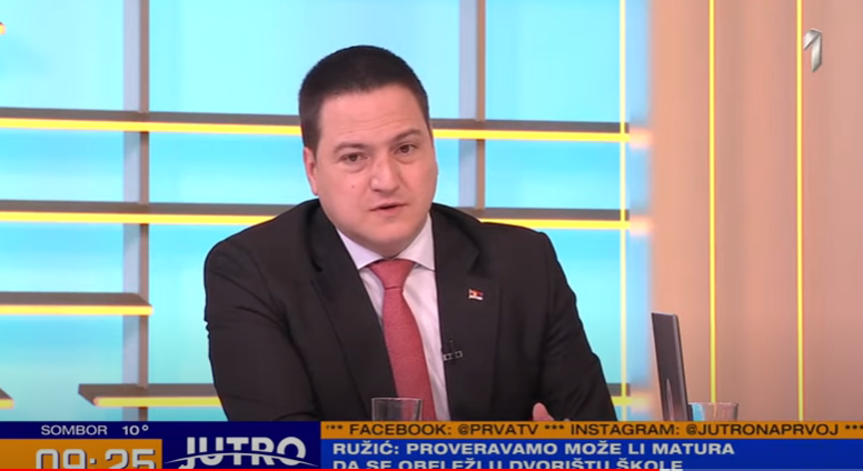 Министар Ружић, фото: ПРВА ТВ, скриншот
